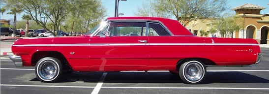 Red 64 Impala Air Ride Suspension lifted